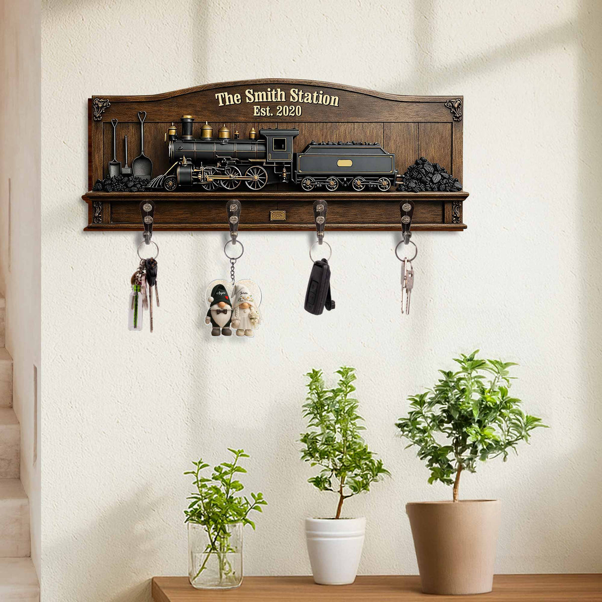 The Family Station, Personalized Key Holder, Gift For Dad and Train lovers