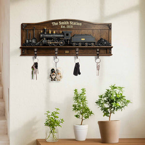 The Family Station, Personalized Key Holder, Gift For Dad and Train lovers