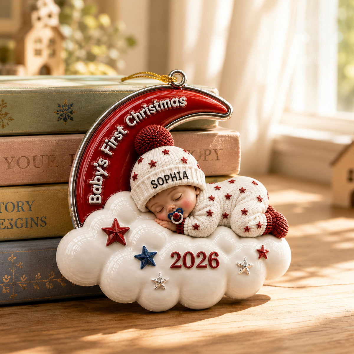 Baby’s First Christmas Moon Ornament 2026 - Real 3D Raised Ornament