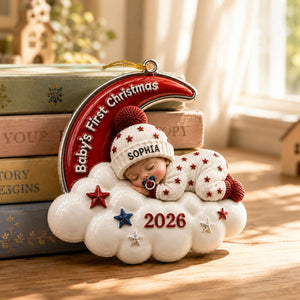 Baby’s First Christmas Moon Ornament 2026 - Real 3D Raised Ornament
