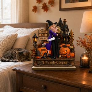 Couple Halloween Haunted House - Personalized Wooden Plaque - Halloween Decor Keepsake for Her, for Him