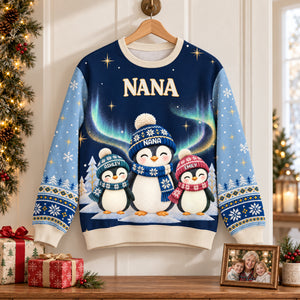 Best Nana Penguin Ever - Personalized All-Over-Print Sweatshirt - Christmas Gift For Grandma