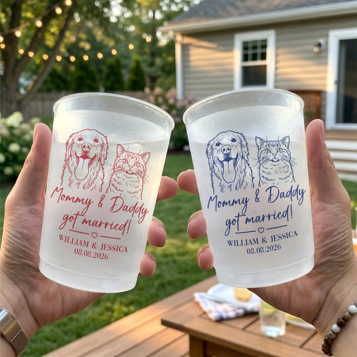 Mommy & Daddy Got Married Wedding Favors Sketch Line Art Photo - Personalized Cups