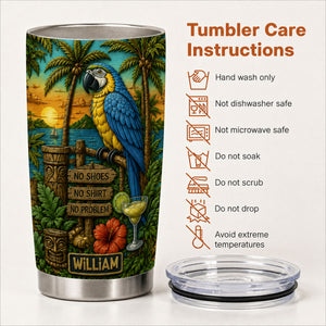 Personal Summer Tropical Parrot Beach - Personalized Tumbler