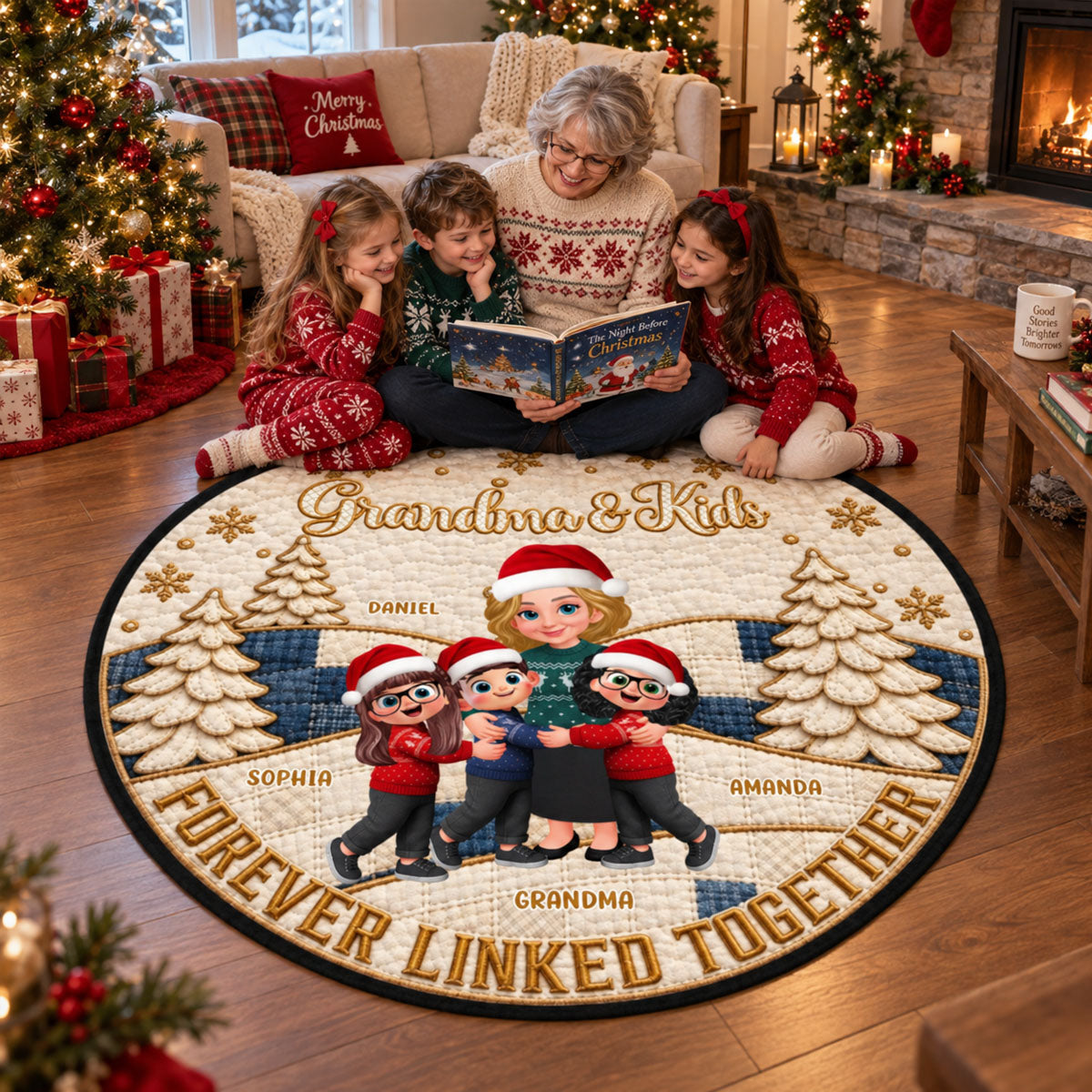 Grandma & Kids Forever Linked Together - Personalized Quilted Carpet - Christmas Decoration, Gift For Grandma