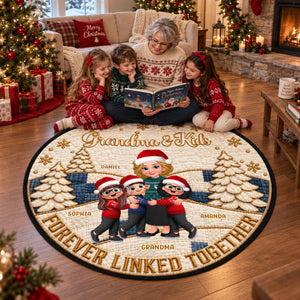 Grandma & Kids Forever Linked Together - Personalized Quilted Carpet - Christmas Decoration, Gift For Grandma