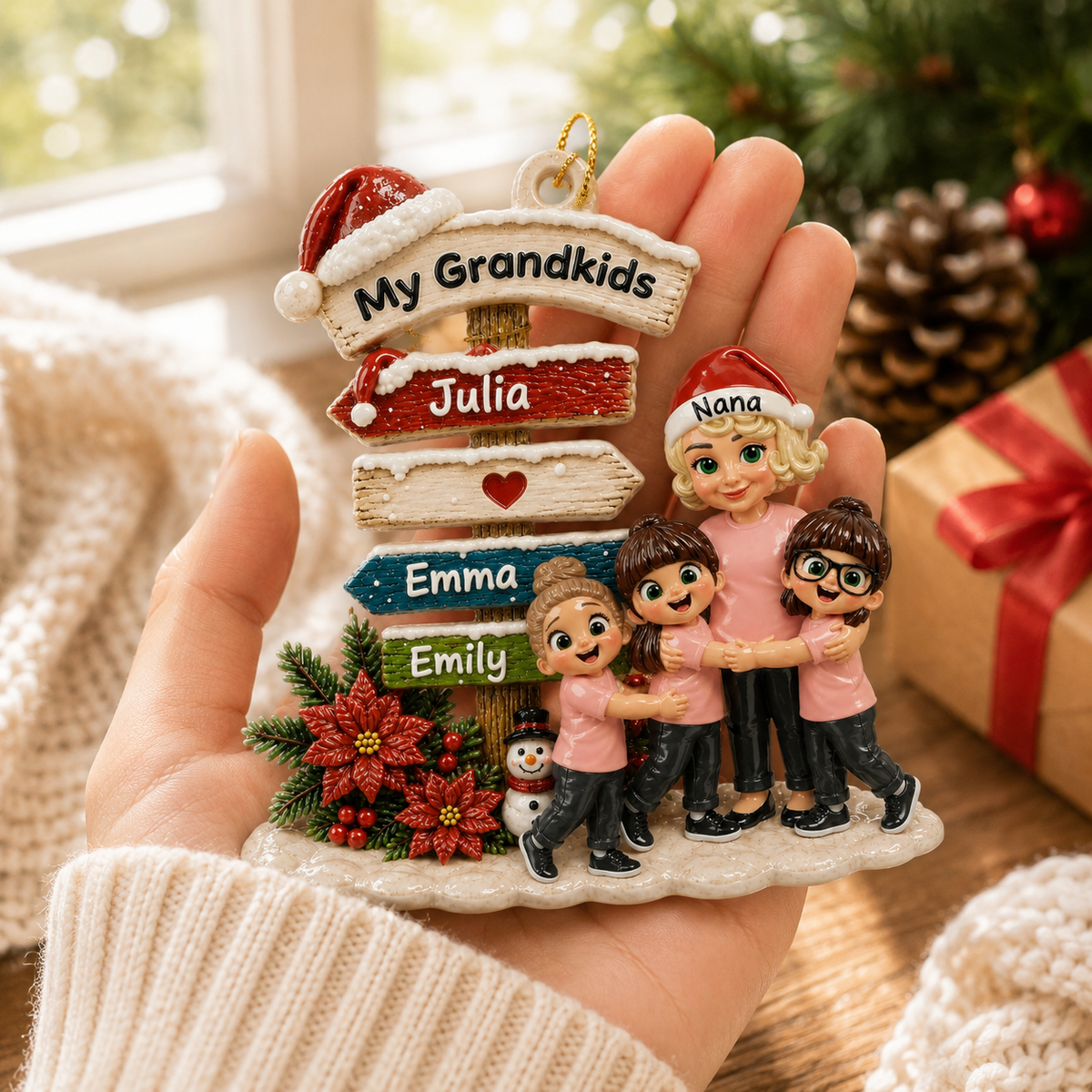 Grandma Christmas' Garden Custom Name - Real 3D Raised Ornament - Gift For Grandma,