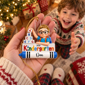 First Day of Kindergarten Boy Girl 2D Flat - Personalized Christmas Ornament - Back to School Keepsake for Kids