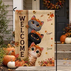 Welcome Cozy Fall Cat - Personalized Garden Flag - Fall Season Decoration, Gift For Cat Lovers