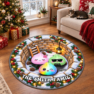 Our Christmas Crew Together 3D Illusion Quilted Rug - Personalized Quilted Mat