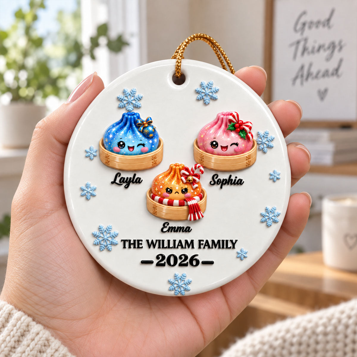 Family Dumpling Christmas Squishy Dumpling Style - Real 3D Raised Ornament