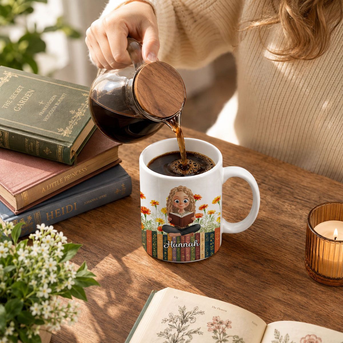 Birth Month Flower Bookshelf Mug - Personalized Gifts for Her/Him