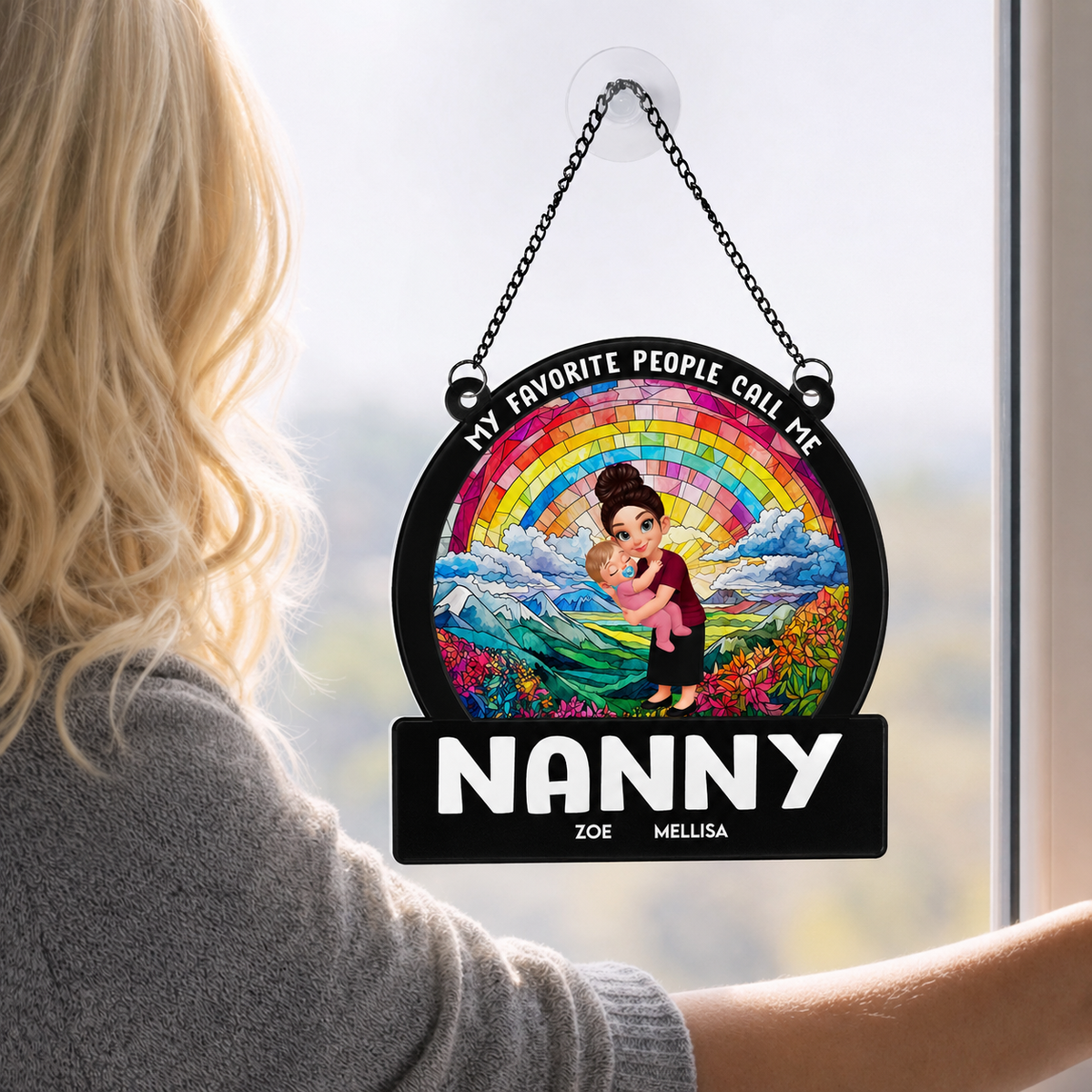 Favorite People Call Me Grandma - Personalized Window Hanging Suncatcher Ornament - Gift For Grandma