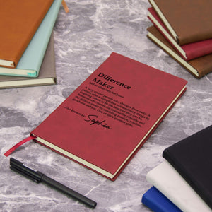 Personalized Difference Maker Journal, Custom Coworker Gifts, Leather Lined Notebook, Mentor Leader Appreciation Thank You Gift
