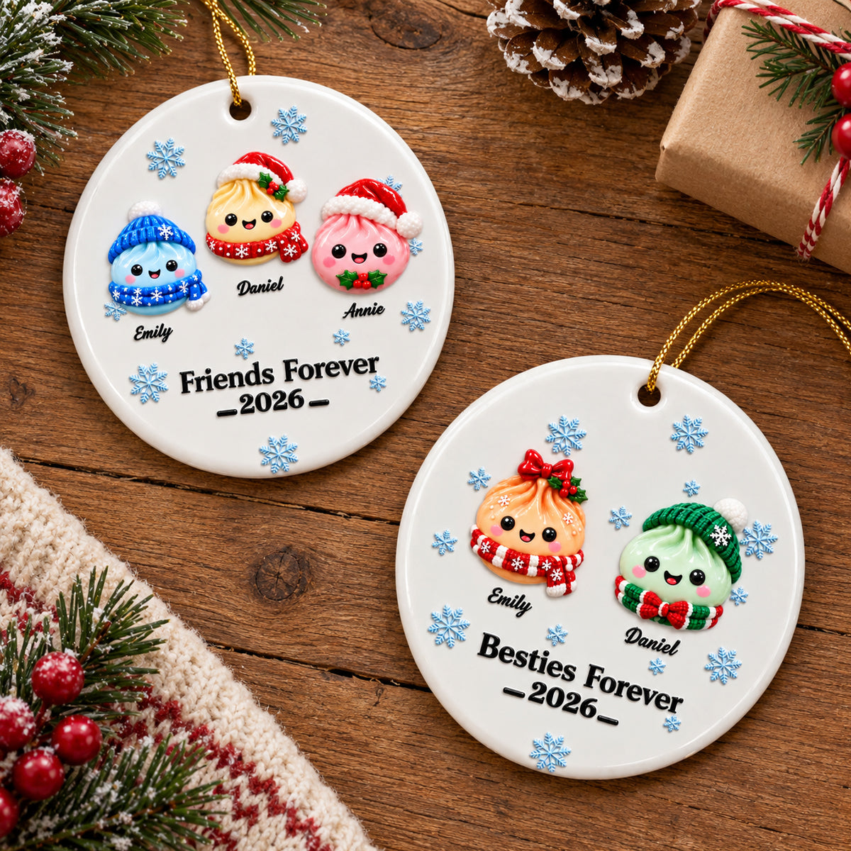 Bestie Forever Christmas Squishy Dumpling Style - Real 3D Raised Ornament