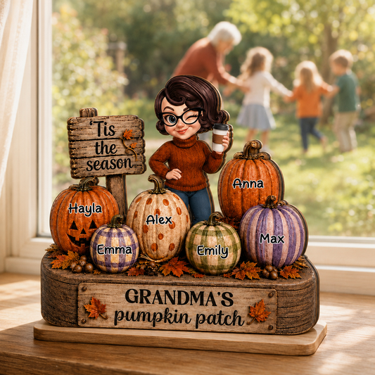 Tis The Season Nana's Pumpkin Patch - Personalized Wooden Plaque - Halloween Fall Decor for Her