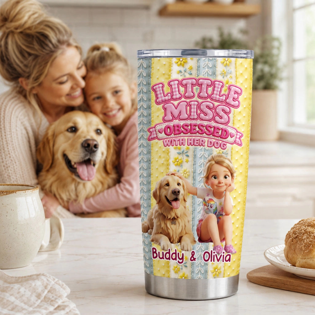 Little Miss Obsessed With Her Dogs - Personalized 3D Inflated Effect Tumbler