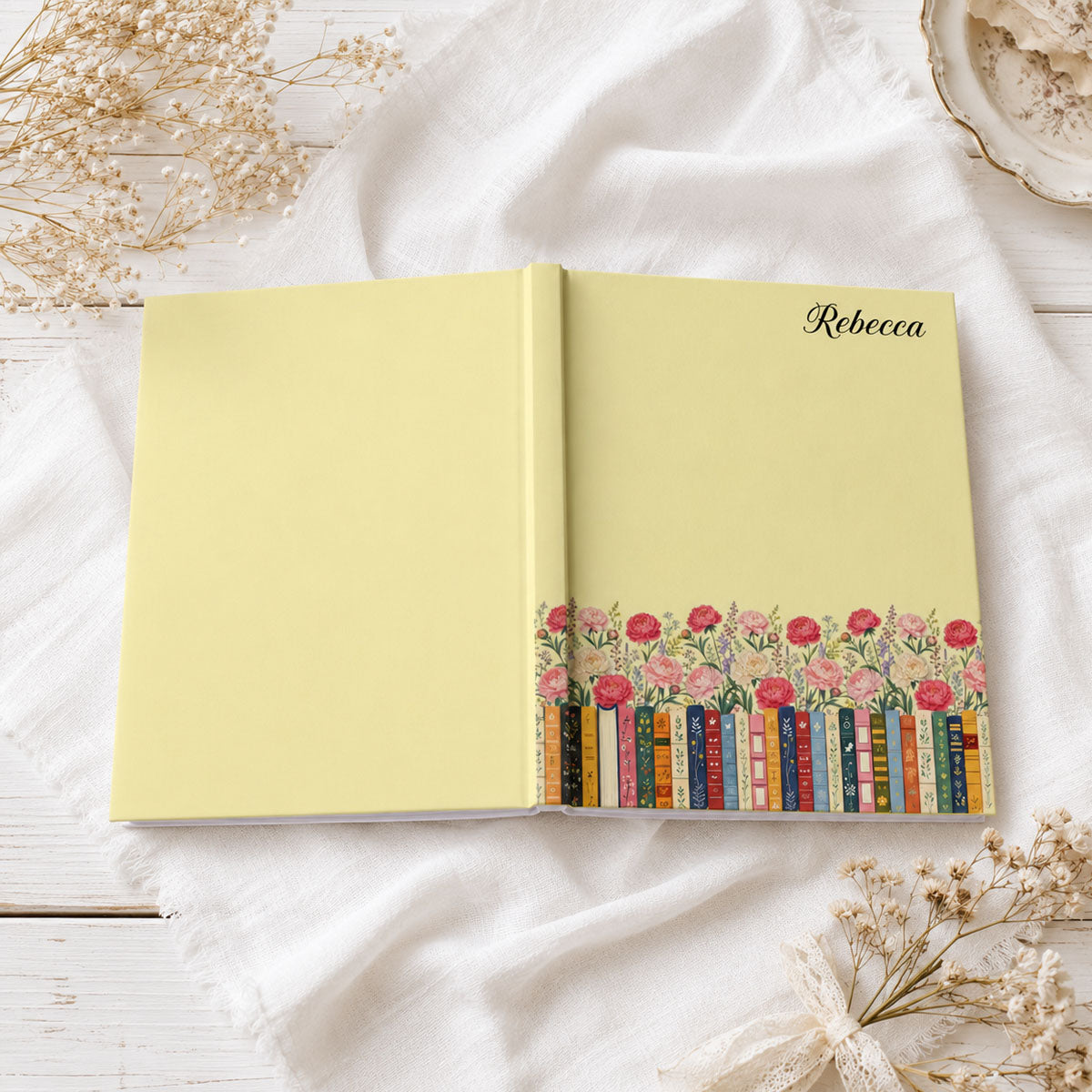 Custom Name & Birthflower For Book Lovers - Personalized Hardcover Notebook