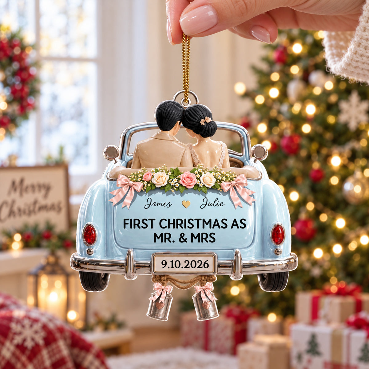 First Christmas As Mr. & Mrs. Wedding Car - Personalized Custom Shaped Acrylic Ornament