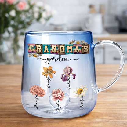 Mom Grandma's Garden Custom Kid's Birth Month Flower - Personalized Blue Gradient Mug - Gift For Mom Grandma, Mother's Day Gift