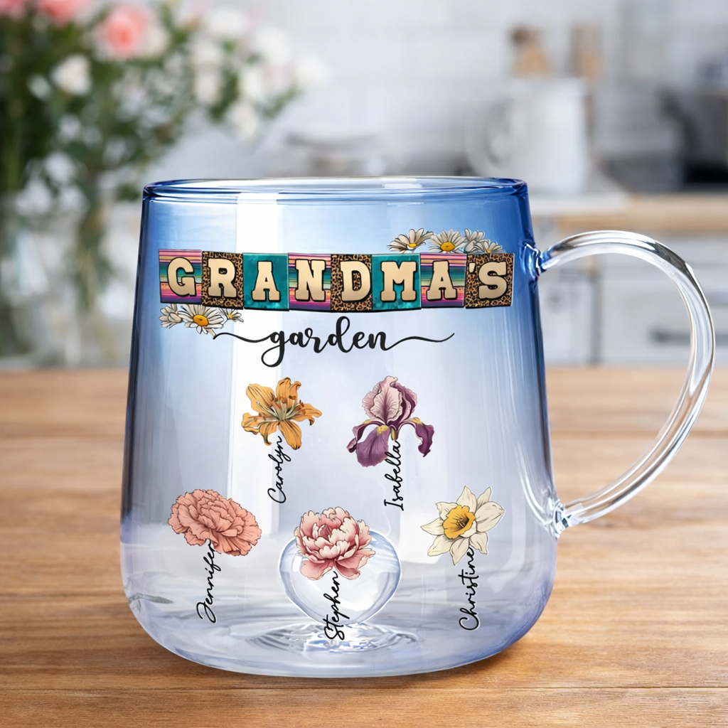Mom Grandma's Garden Custom Kid's Birth Month Flower - Personalized Blue Gradient Mug - Gift For Mom Grandma, Mother's Day Gift