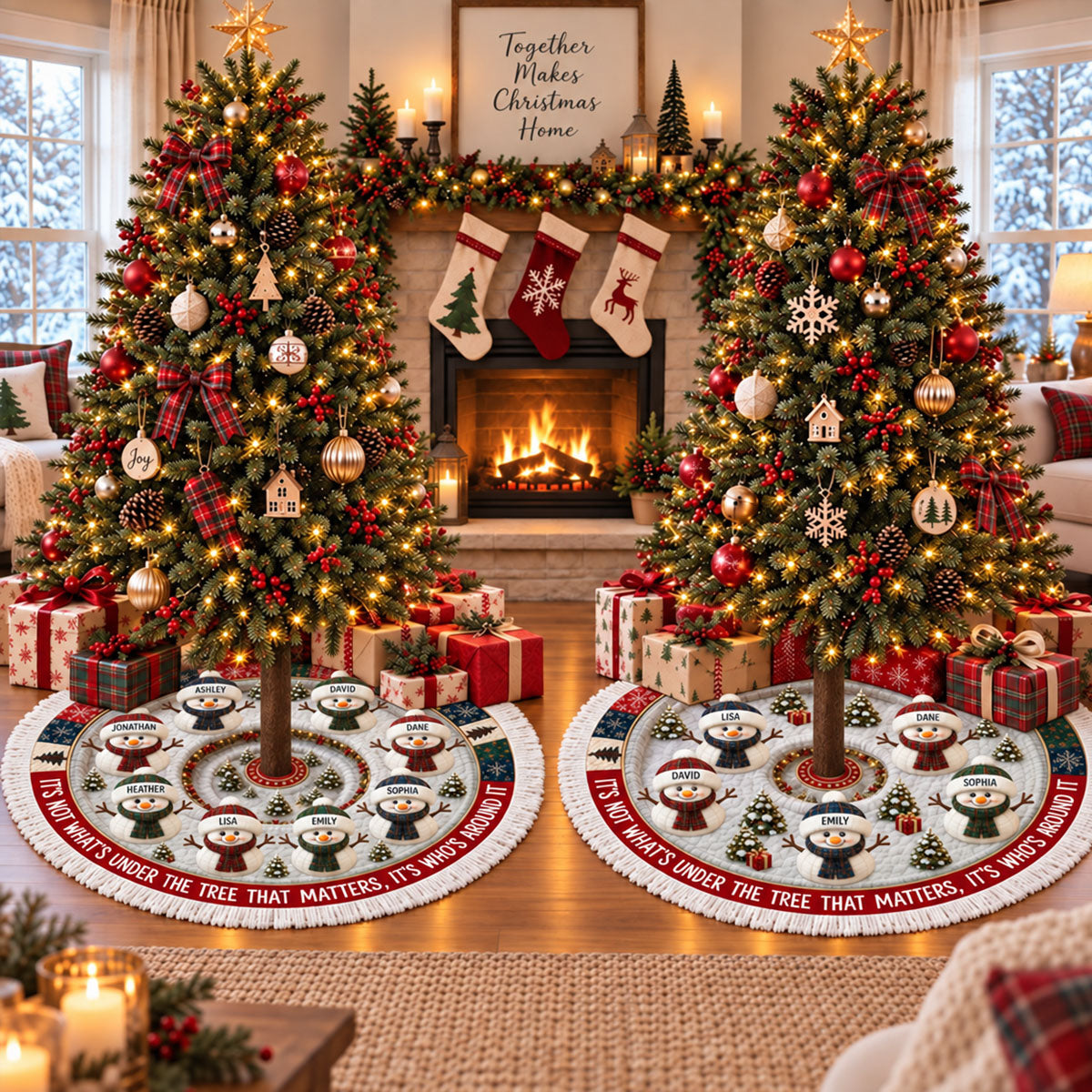 Custom Snowman Tree Skirt - Personalized Christmas Birthday Gifts For Mom, Dad, Brother, Sister