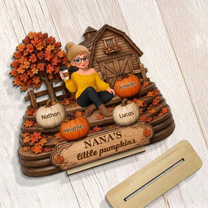 Fall Season Cozy Warm Farmhouse Style Grandma's Little Pumpkins - Personalized 2-Layered Wooden Plaque - Fall Decor For Grandma