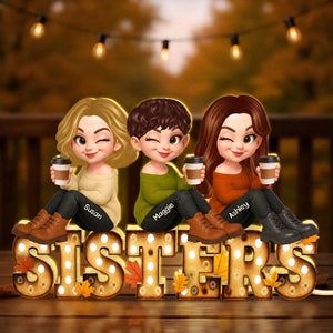 Fall Besties Sitting On Text Marquee Effect Personalized Light Box, Meaningful Gift For Best Friends