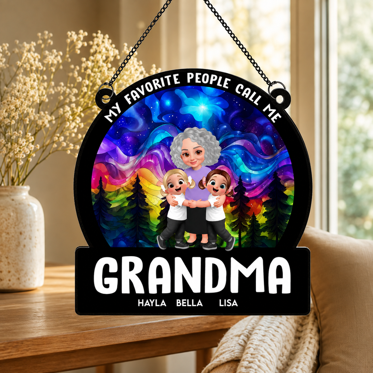 Favorite People Call Me Grandma - Personalized Window Hanging Suncatcher Ornament - Gift For Grandma