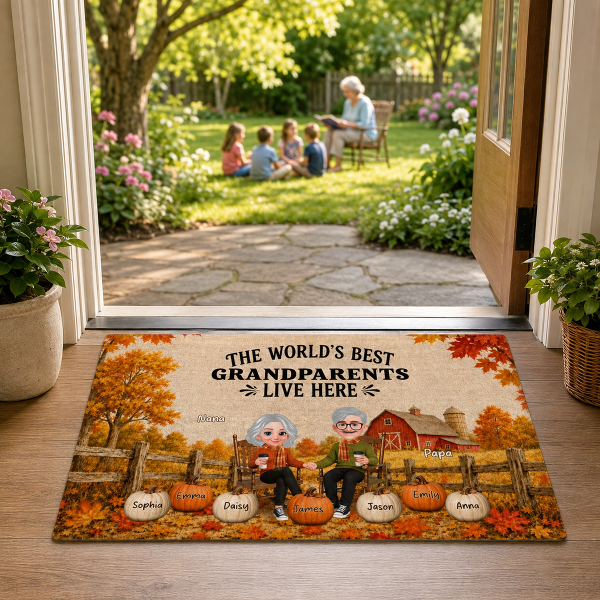 Fall Season Cozy Warm Farmhouse Style - Personalized Doormat - Fall Decor For Grandparents