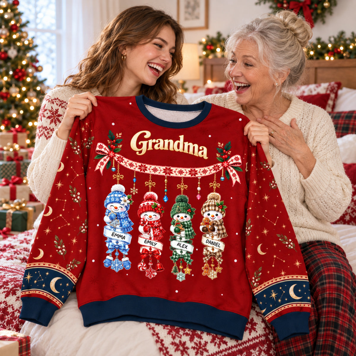 Grandmas Little Snowmen Christmas - Personalized All-Over-Print Sweatshirt - Christmas Gift For Grandma