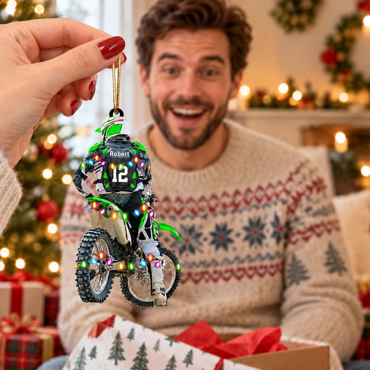 Personalized Motocross Dirt Bike Christmas Ornament - Gift for Motocross Racers