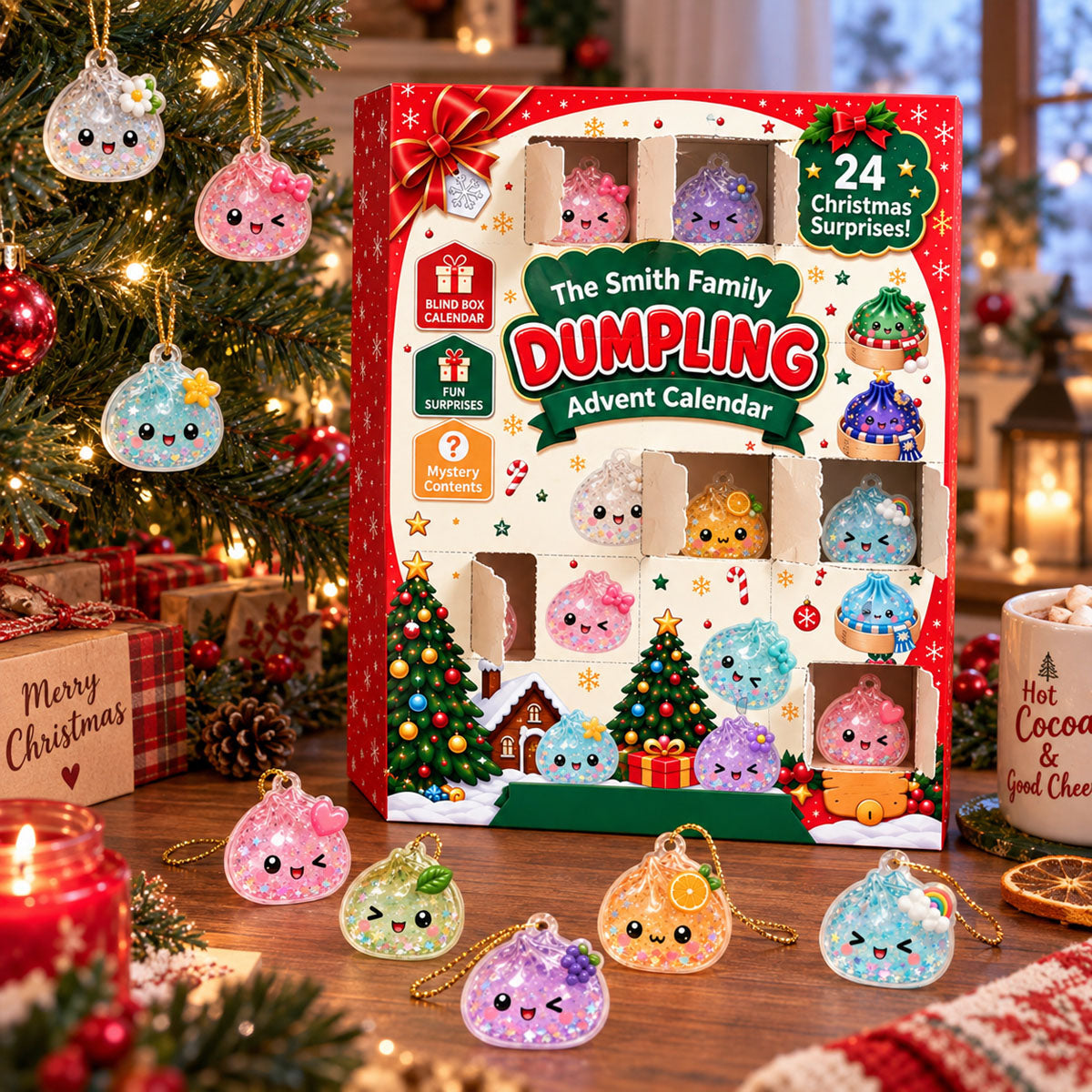 Dumpling Advent Calendar 2026 - 24 Day Spirits Countdown, Acrylic Charms Blind Box - Gift For Family