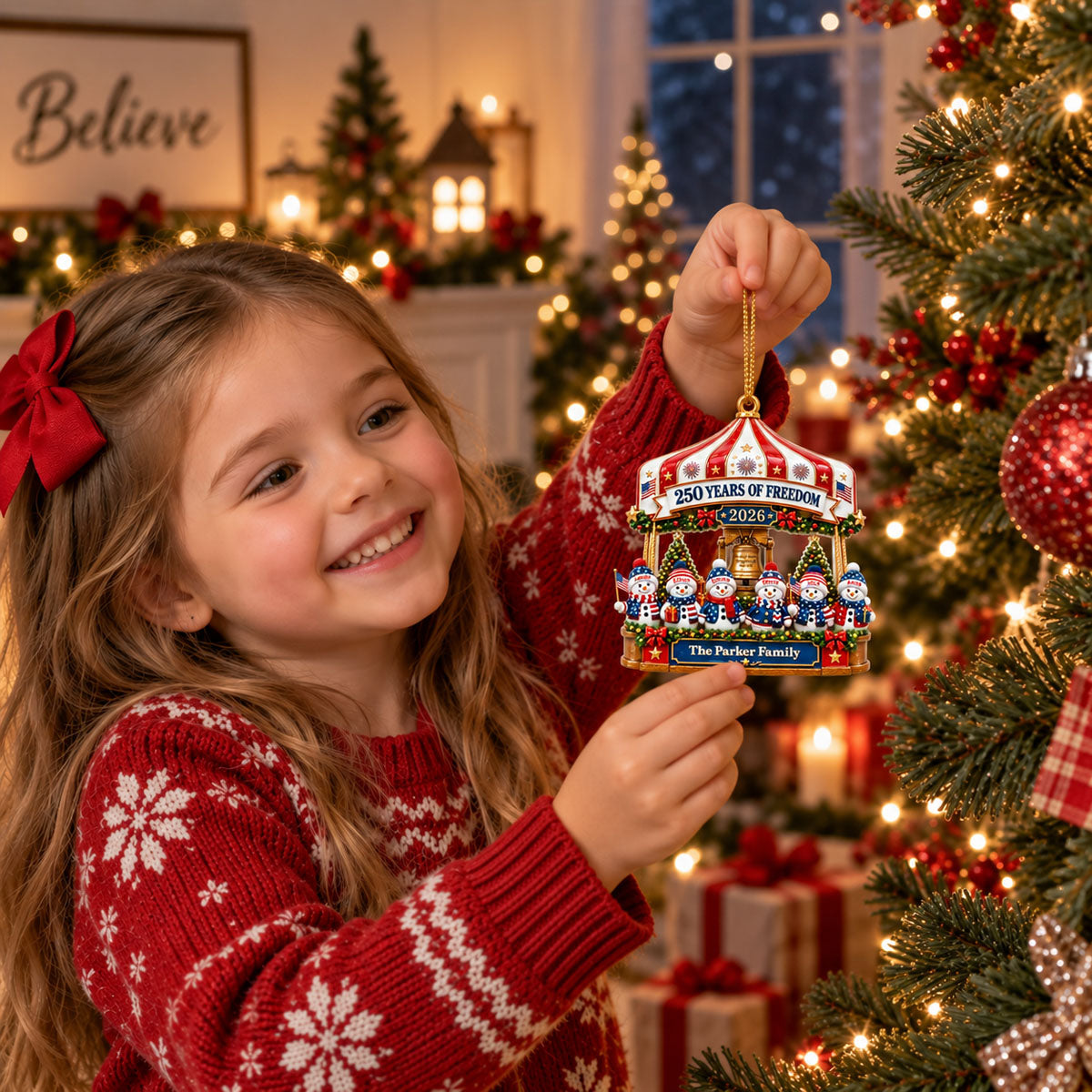 Family Christmas Carousel 250th - Real 3D Raised Ornament