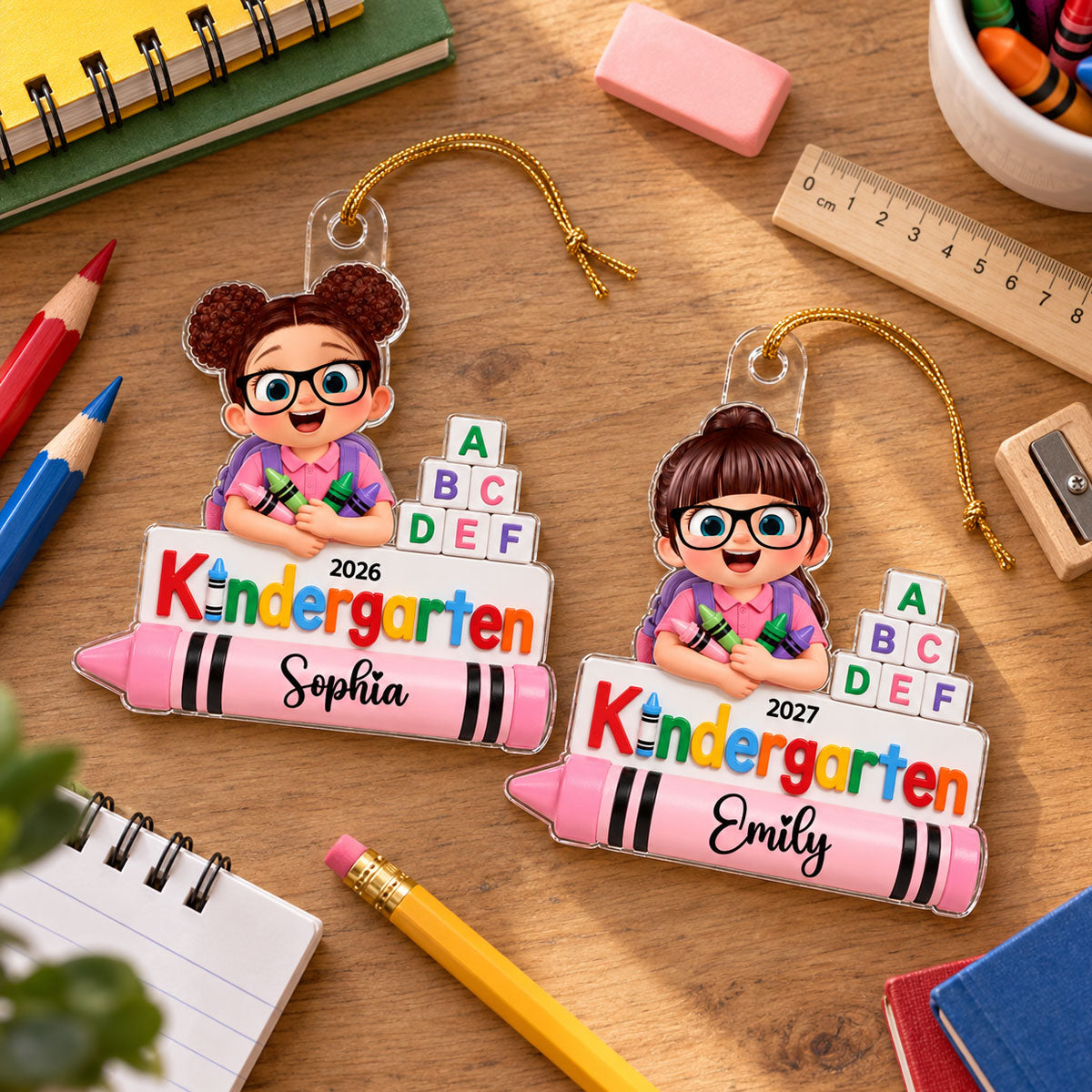 First Day of Kindergarten Boy Girl 2D Flat - Personalized Christmas Ornament - Back to School Keepsake for Kids