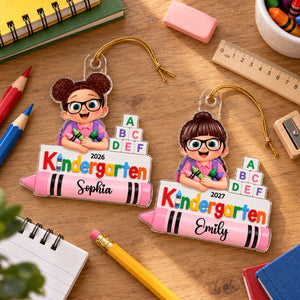 First Day of Kindergarten Boy Girl 2D Flat - Personalized Christmas Ornament - Back to School Keepsake for Kids