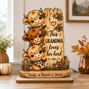 This Grandma Loves Her Herd - Personalized 2-Layered Wooden Plaque - Cozy Fall Decor for Grandma
