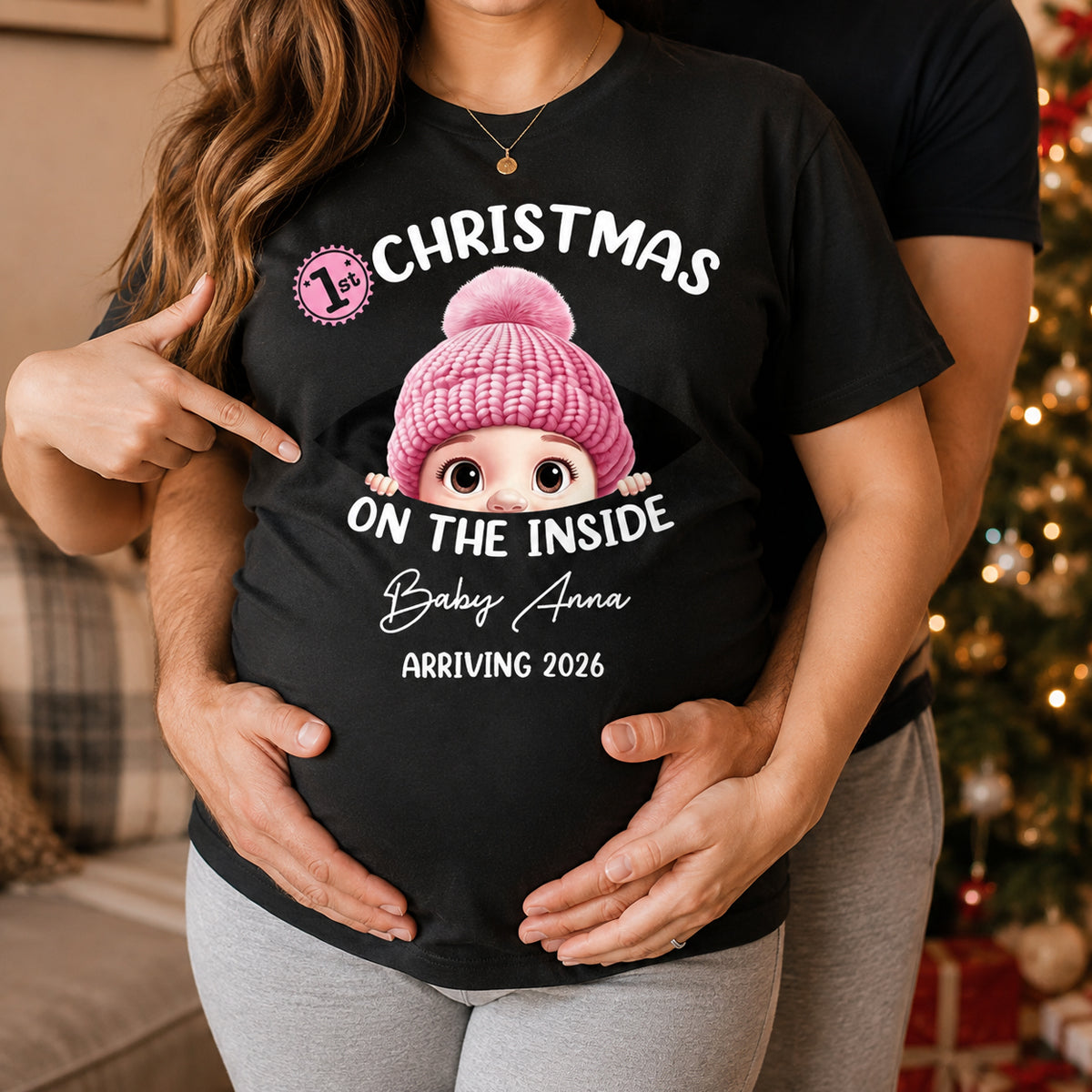 Baby First Christmas On The Inside With Mom - Personalized T Shirt