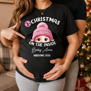 Baby First Christmas On The Inside With Mom - Personalized T Shirt