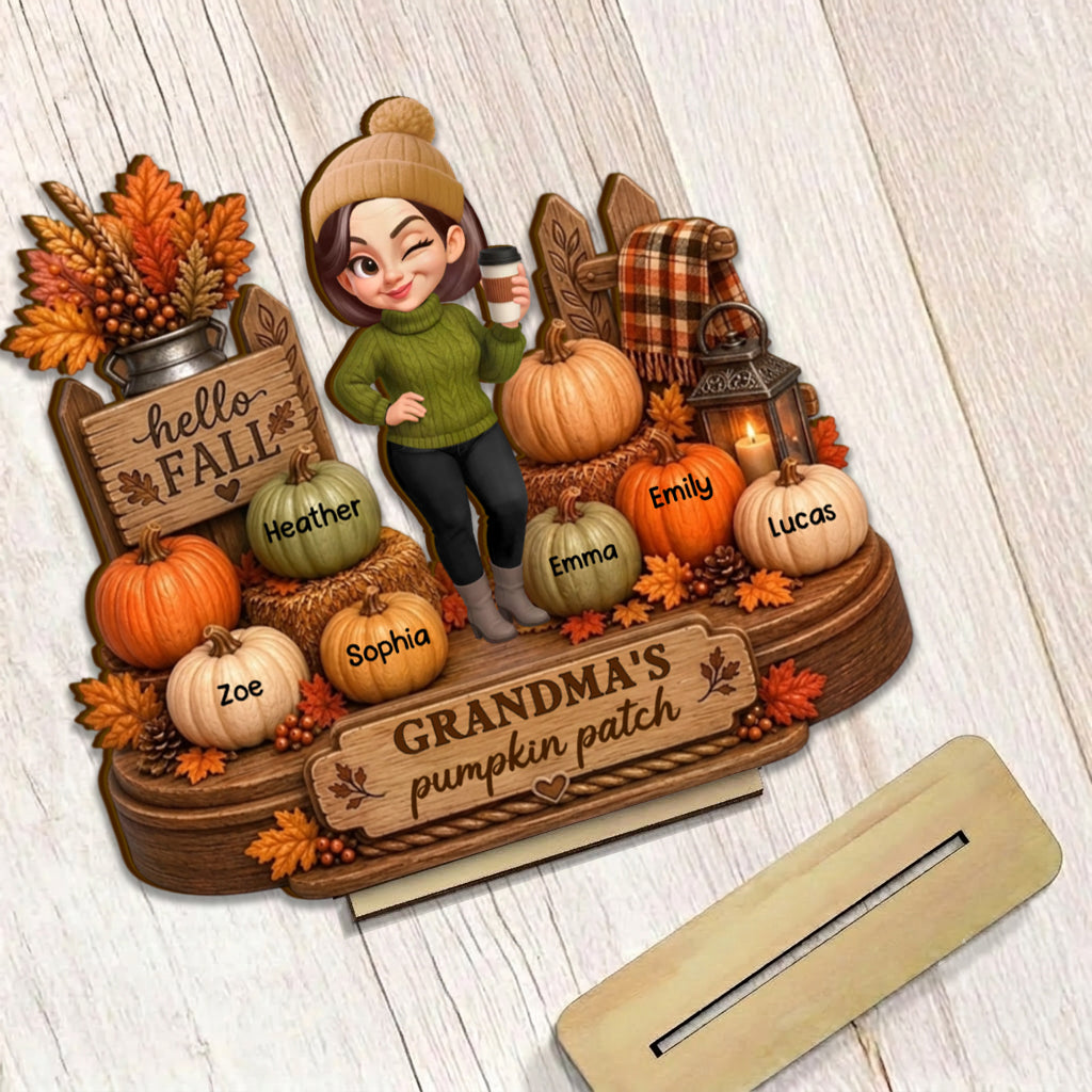 Hello Fall Grandma's Pumpkin Patch - Personalized Wooden Plaque - Cozy Fall Decor for Grandma