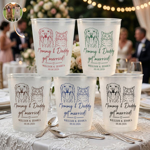 Mommy & Daddy Got Married Wedding Favors Sketch Line Art Photo - Personalized Cups