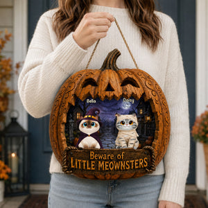 Spooky Halloween Pumpkin Cats - Personalized Wood Sign - Halloween Decor For Cat Lovers
