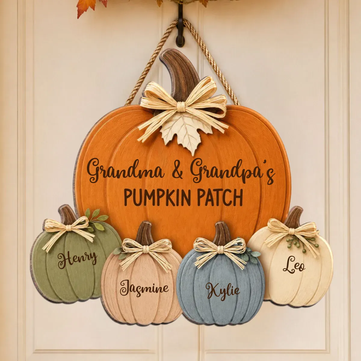 Grandma Grandpa's Pumpkin Wooden Sign - Personalized Door Hanger
