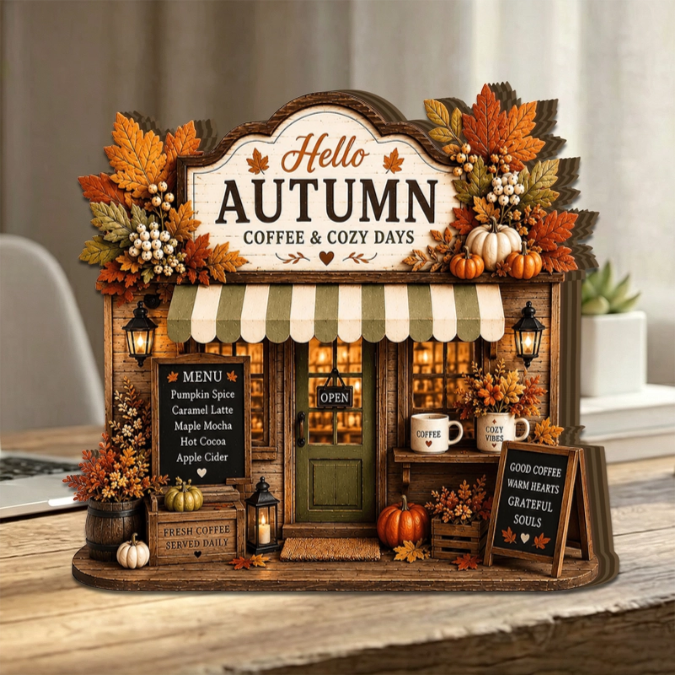 Hello Autumns Coffee & Cozy Days - Personalized Wooden Block