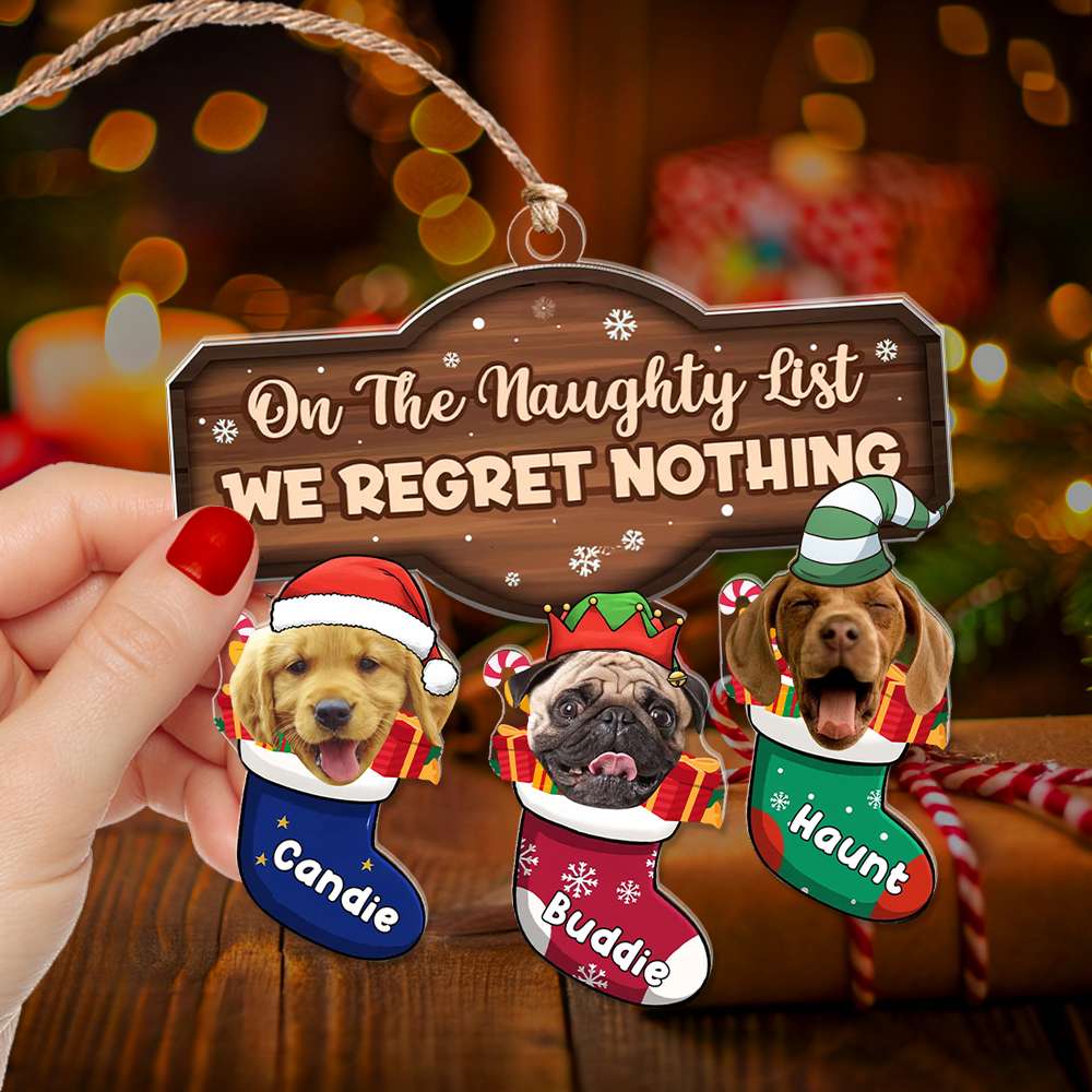 On The Naughty List We Regret Nothing - Personalized Acrylic Ornament - Christmas Gift For Pet Lovers