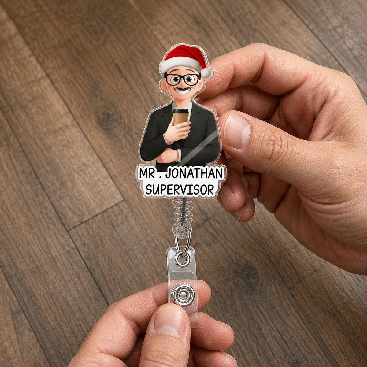 Custom Character For Teacher, Coworker, Boss With Name - Personalized Acrylic Badge Reel