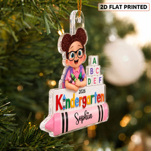 First Day of Kindergarten Boy Girl 2D Flat - Personalized Christmas Ornament - Back to School Keepsake for Kids
