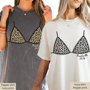 Custom Leopard Bikini Bachelorette Shirt, Nashville Bach Party Shirt, Bride Squad Trip Tee, Personalized Comfort Colors Girls Trip Tee