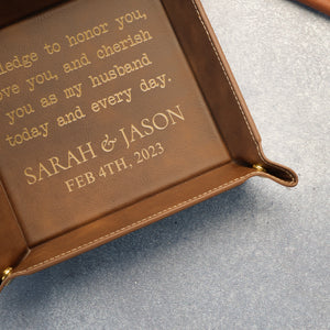 Leather Tray for Men, Personalized Fathers Day Gift, Engraved Vegan Leather Valet Tray, Custom Catch All Tray, Father's Day Gifts for Dad