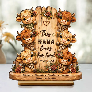 This Grandma Loves Her Herd - Personalized 2-Layered Wooden Plaque - Cozy Fall Decor for Grandma